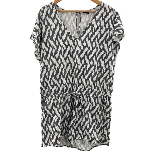 J. Crew Tie Waist Linen Blend Ikat Print Lightweight V-neck Romper Size XL - Picture 2 of 16